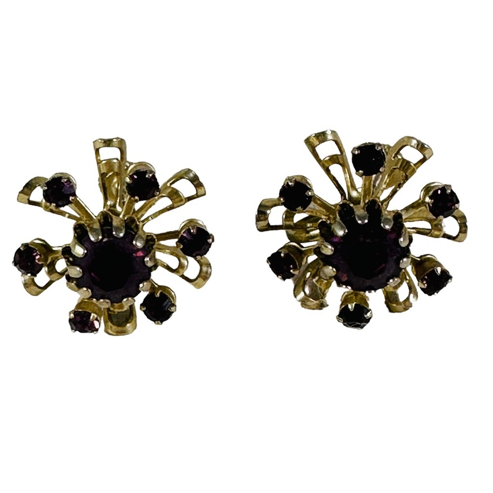Super deep grape purple starburst screw back earrings mid mod 60s